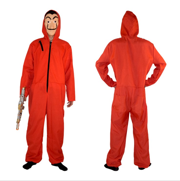 Roter Overall mit Kapuze und Maske Gr. 135cm