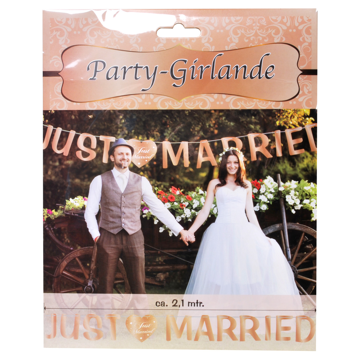Buchstabenkette  "Just Married" rose  ca. 2,1m aus Karton