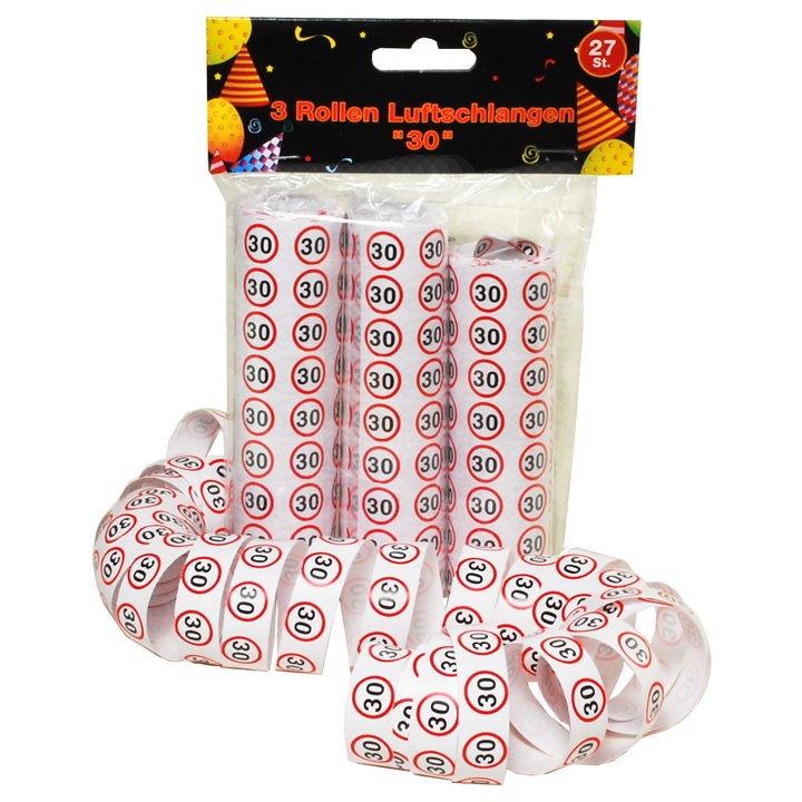 3er Pkg. Luftschlangen rot-weiß  "30er"