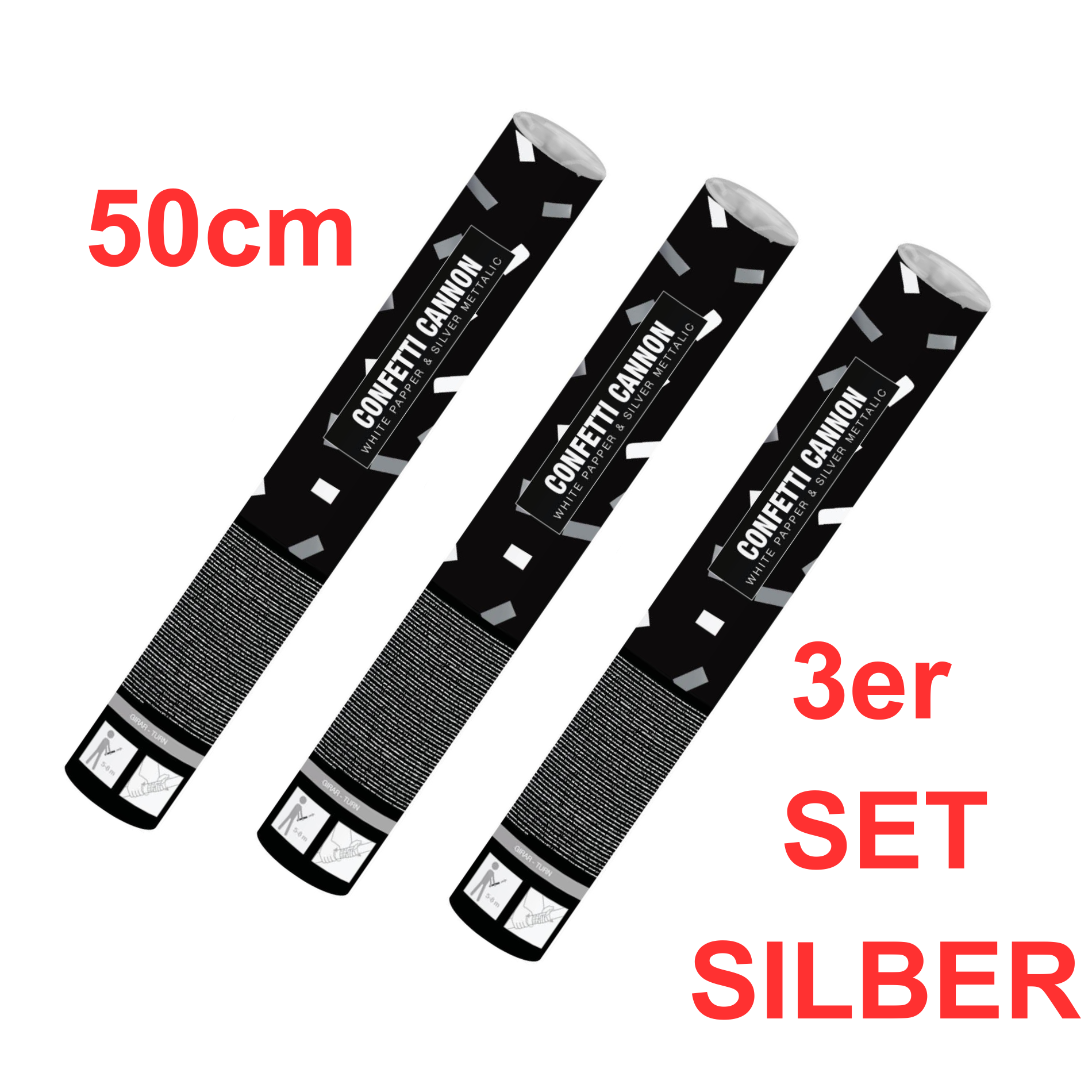 3er Packung  Konfetti Shooter silber  50cm