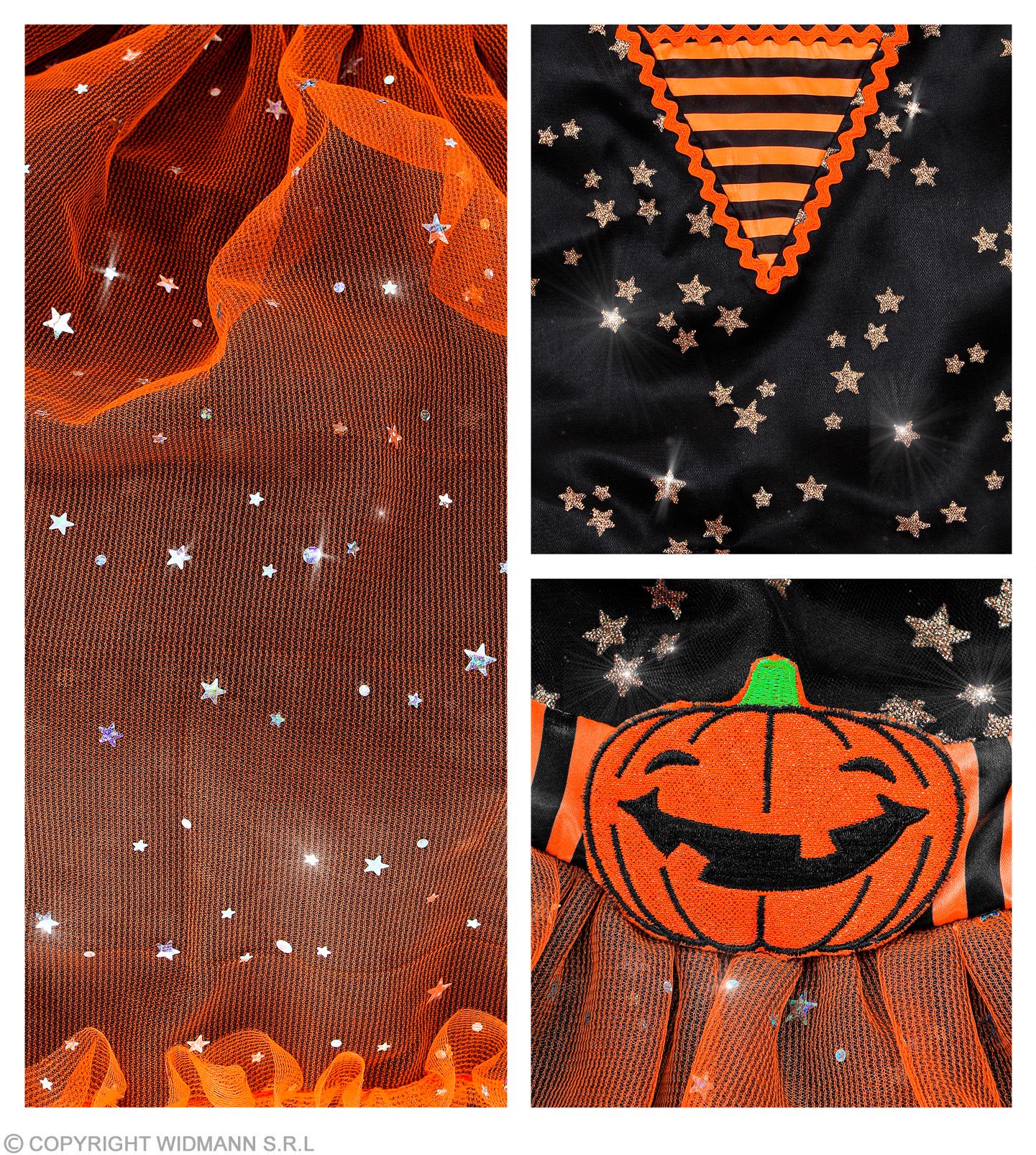 Hexen Kleid orange-schwarz Gr.140  Kleid mit Hut