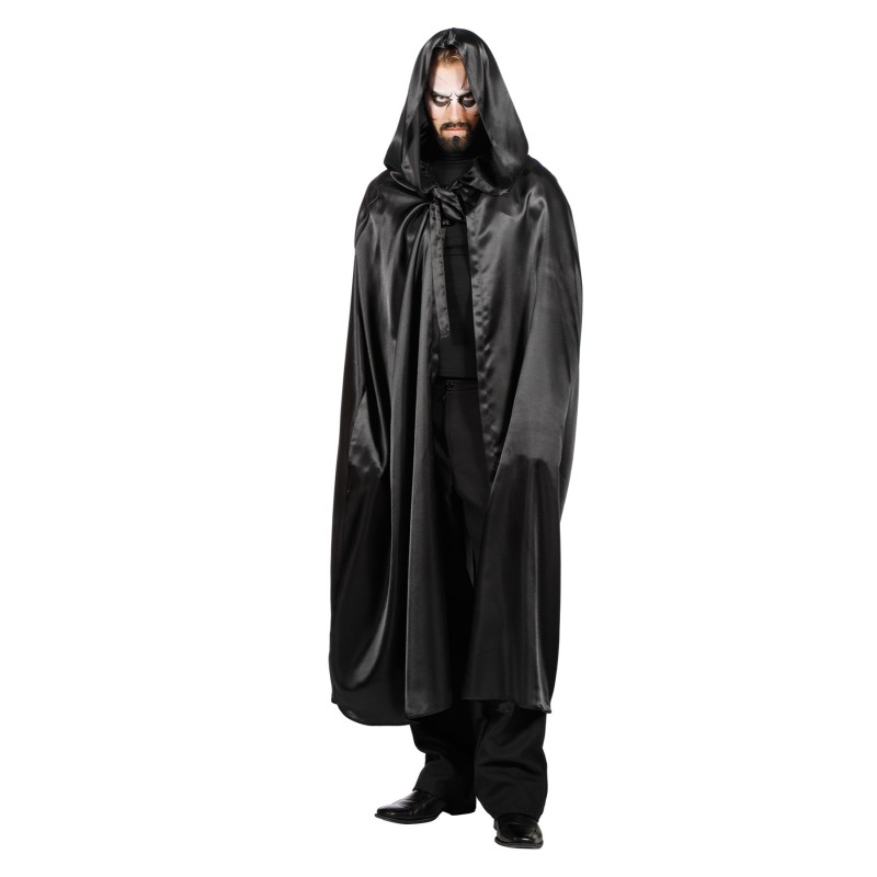 Satin Umhang mit Kapuze schwarz  52/54