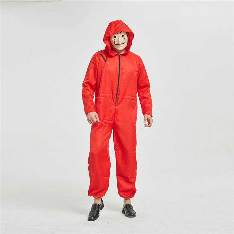 Roter Overall mit Kapuze und Maske Gr. 135cm