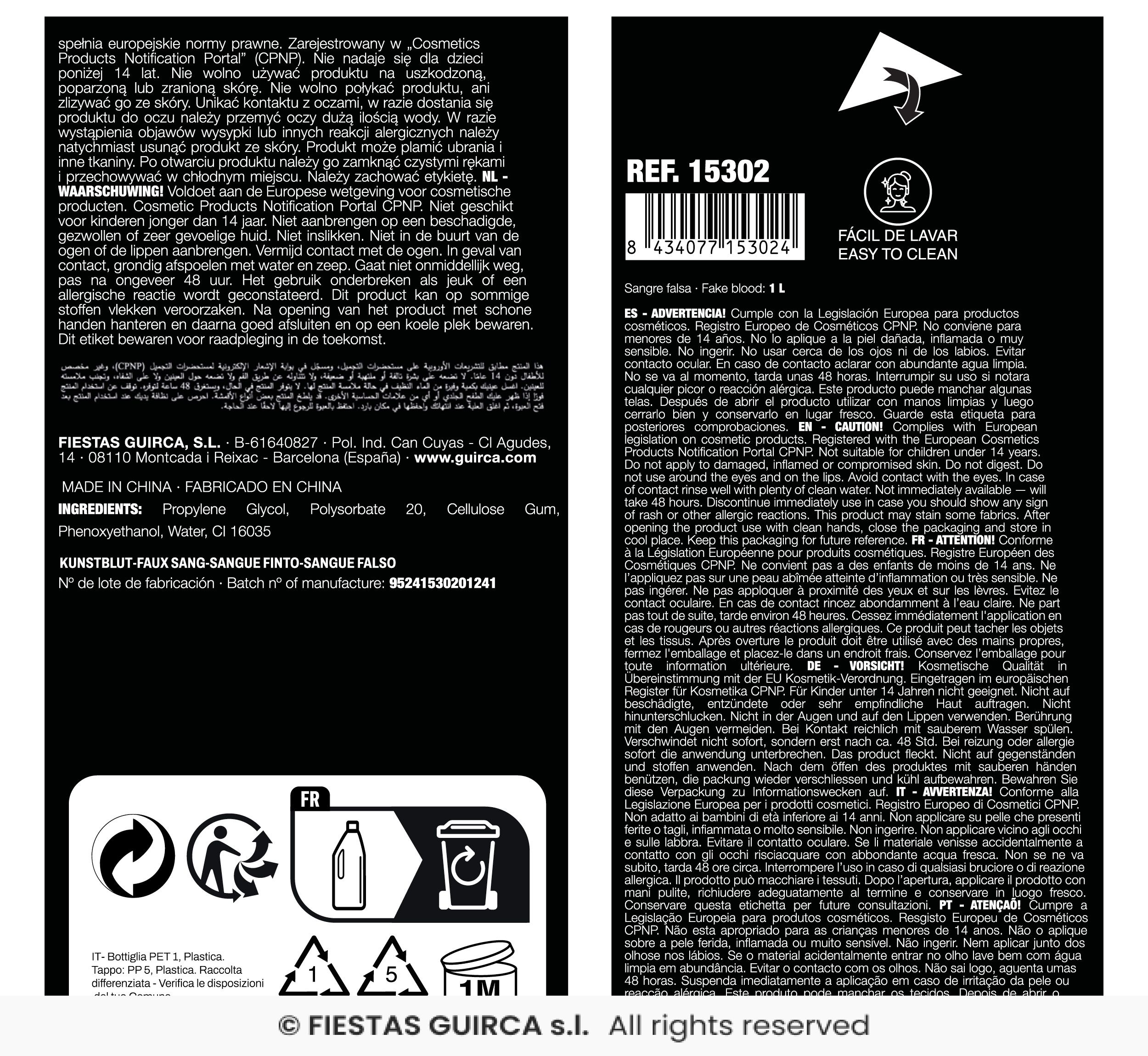 Blut 1Liter Flasche  auswaschbar