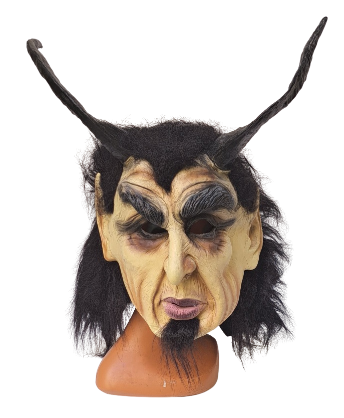 Krampus Gummi Maske hautfarben mit lange Hörner