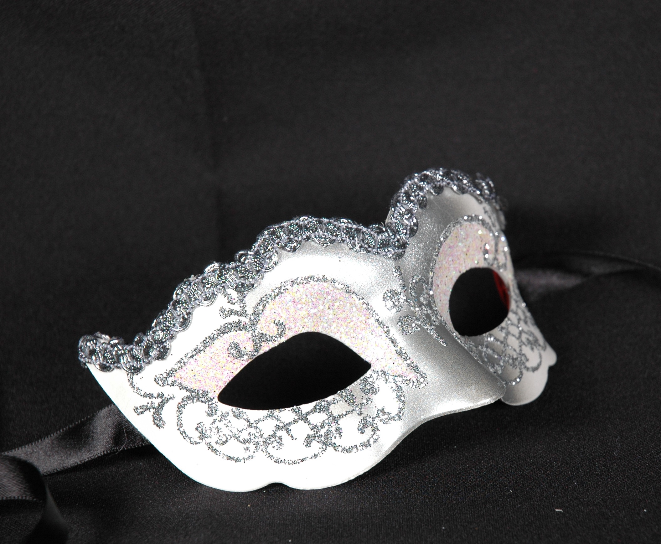 Venezianische Maske Columbine Baby weiß-silber STAR