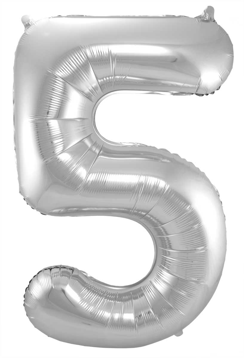 Zahlenballon "5" silber 86cm Folie