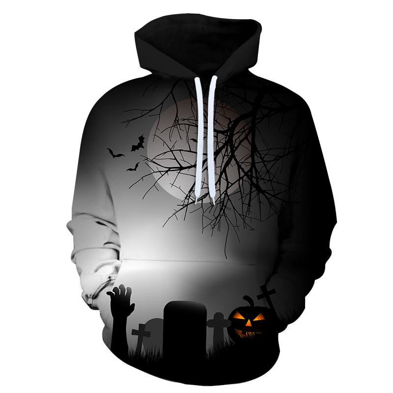 Halloween Hoodie MEDIUM 3D Druck grau (XL)