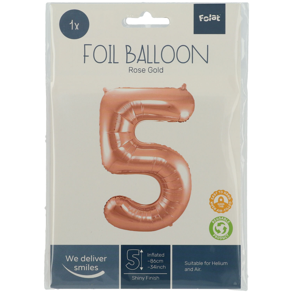Zahlenballon "5" rose-gold  86cm Folie