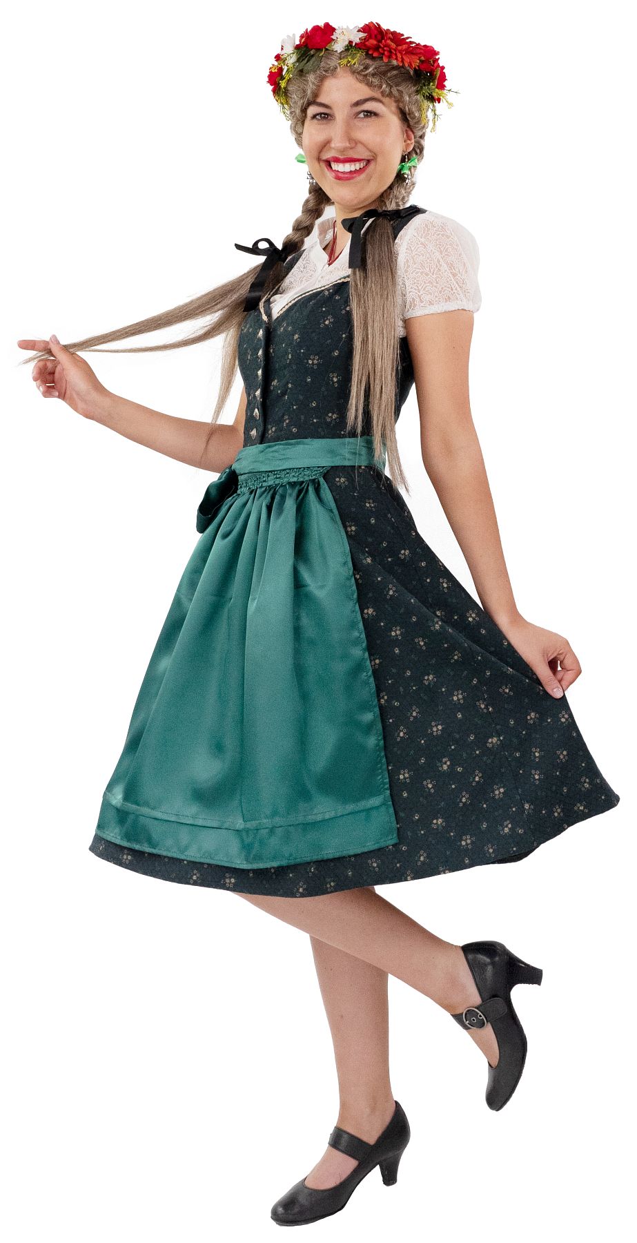 Dirndl midi-grün Kleid, Bluse u.Schürze Gr. 38