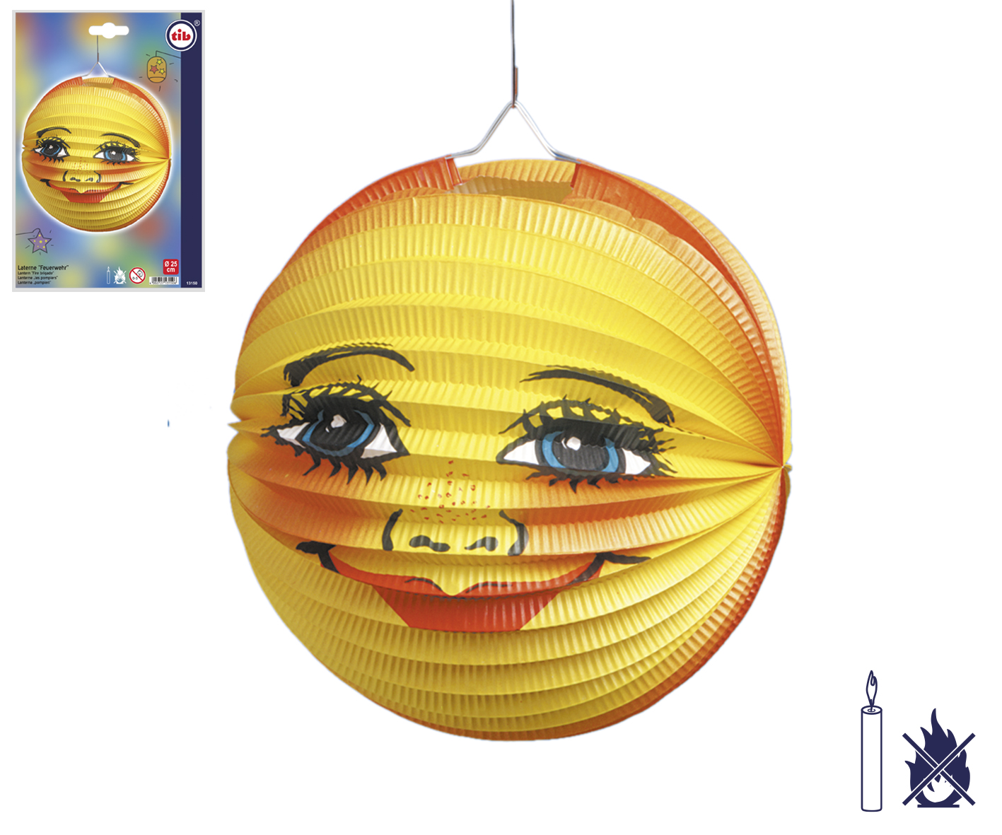 Lampion mit Sonne-Mond Gesicht rund D:25cm