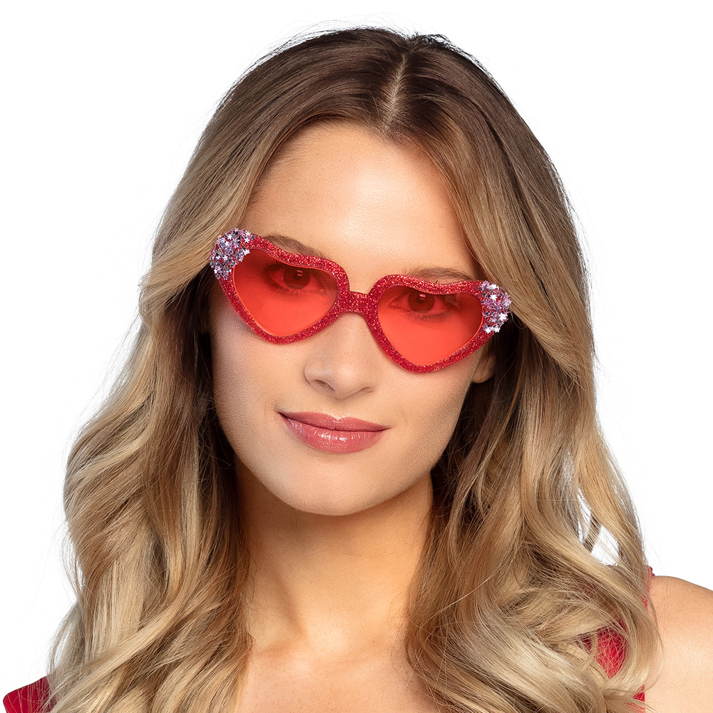 Rote Herzbrille mit Glitter