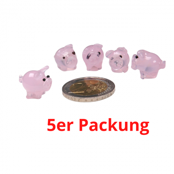 5er Packung Mini Glas Schweinchen Glücksbringer rosa ca. 1,7cm
