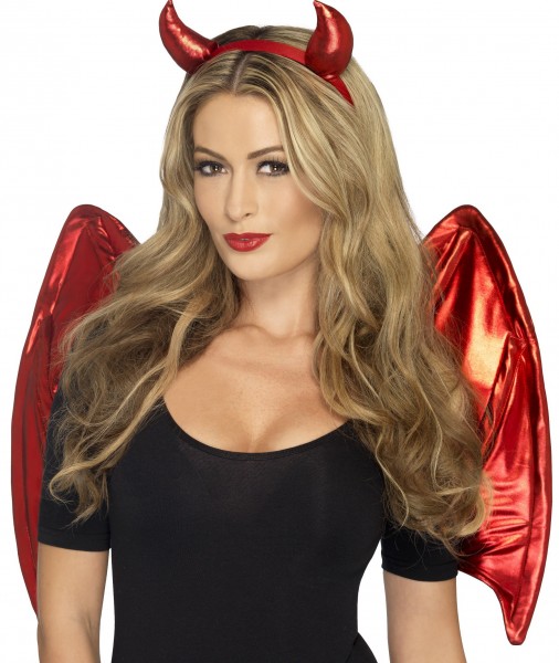 Teufel Set mit Flügel und Hörner rot