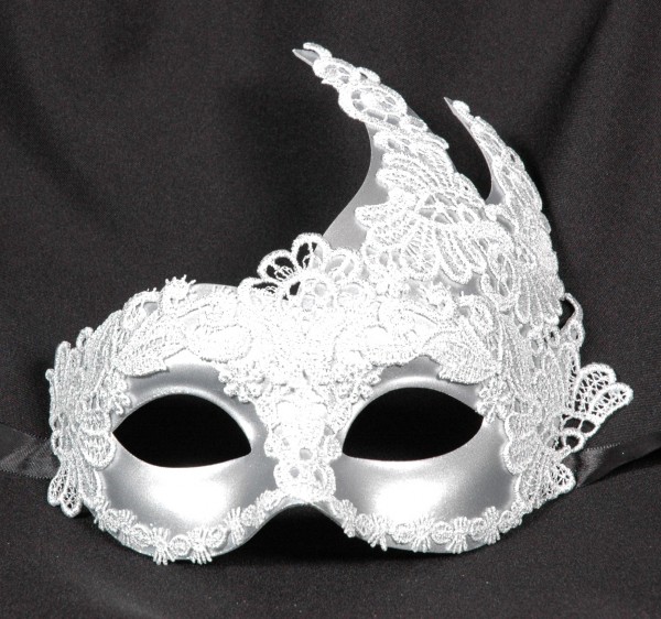 Venezianische Maske ONDA silber mit Spitzendekor