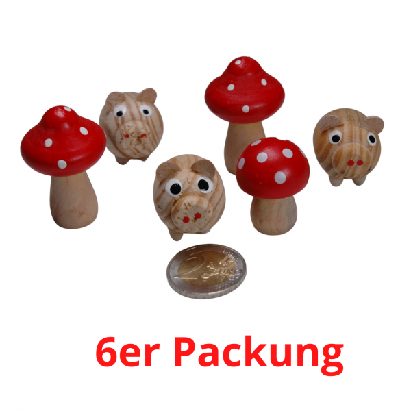 6er Packung Glücksbringer Pilze und Schweinchen