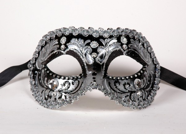 Venezianische Maske silber-schwarz Columbine mit Strass