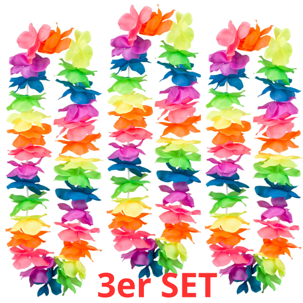 3er Packung Hawaii Blüten-Kette neon-farben