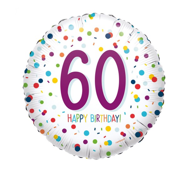 Happy Birthday Ballon 60er weiß mit Konfetti Muster