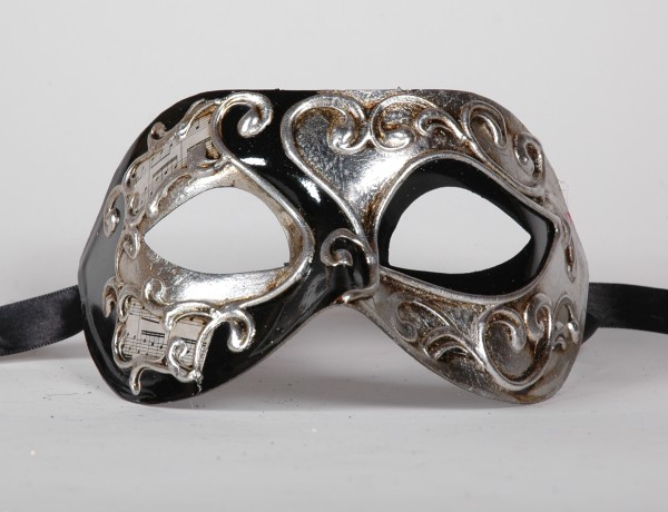 Venezianische Maske Columbine Musica silber-schwarz